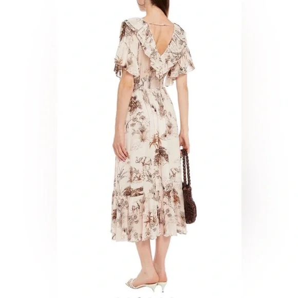 Sandro Paris Marro Ruffled Elephant Toile Midi Dress NWT $490 Size S - Picture 12 of 12
